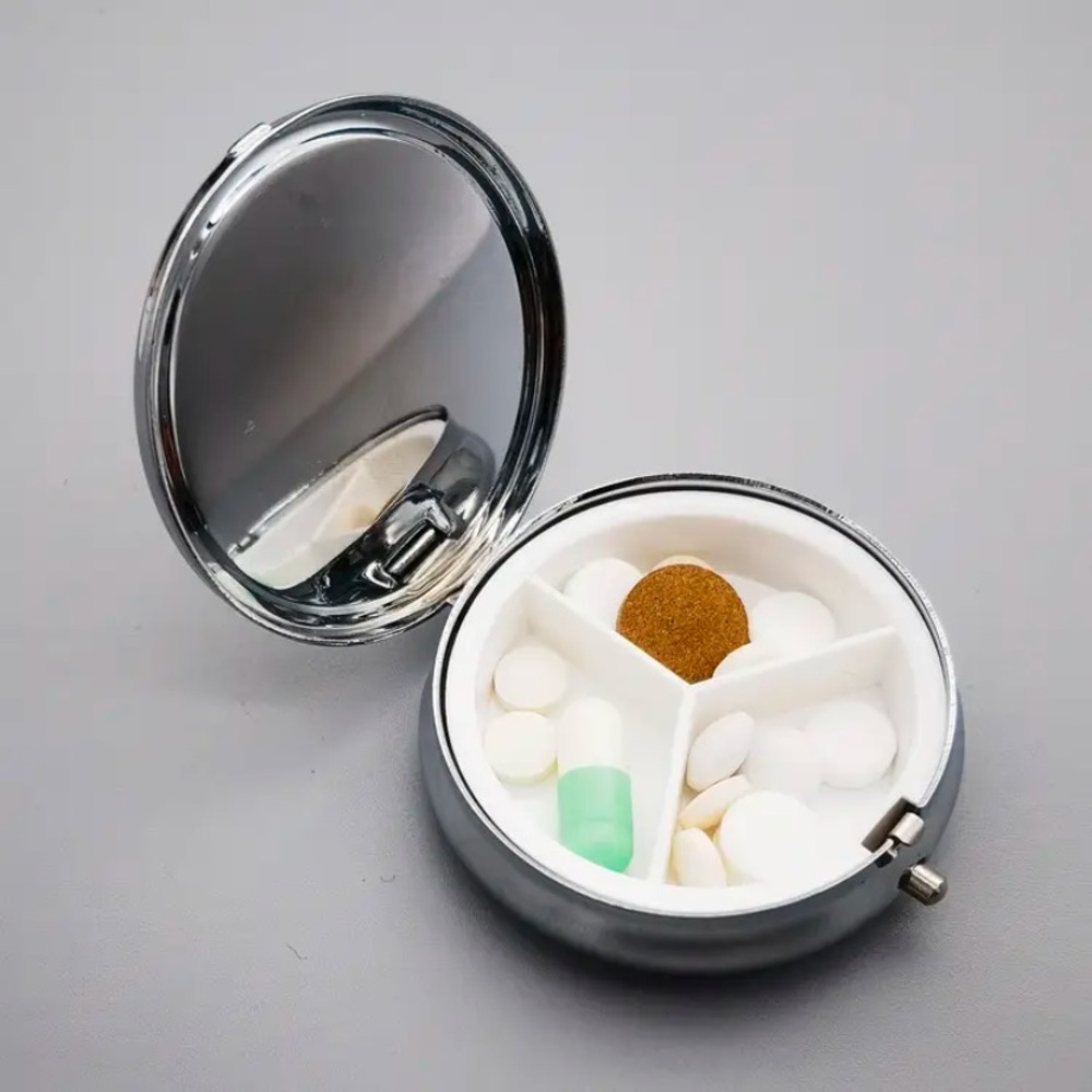 NIB Compact 3-Compartment Metal Pill Case with Black Cat Design - Picture 13 of 13